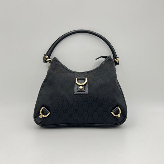 Gucci Black Monogram Canvas Abbey D-Ring Hobo Bag