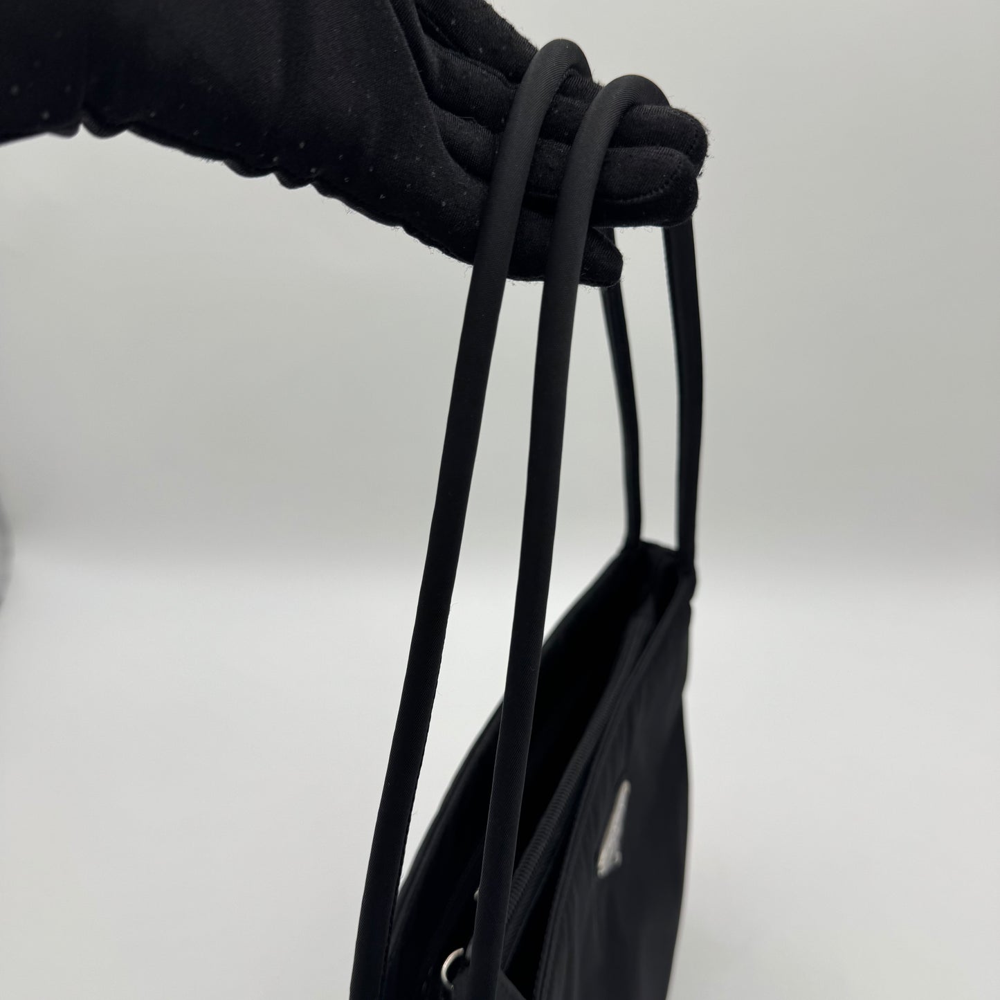 Prada Black Nylon Double Strap Small Open Tote