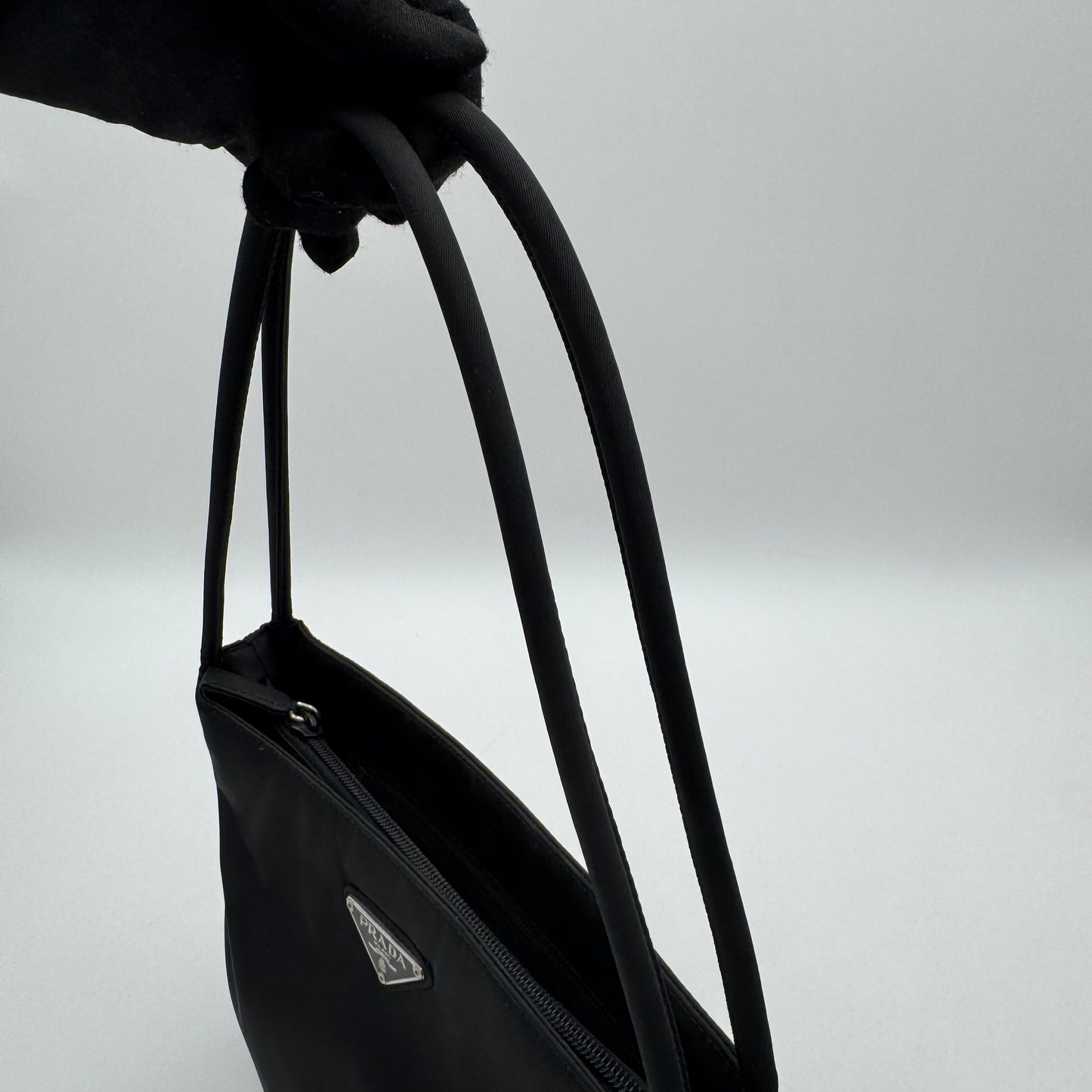 Prada Black Nylon Double Strap Small Open Tote