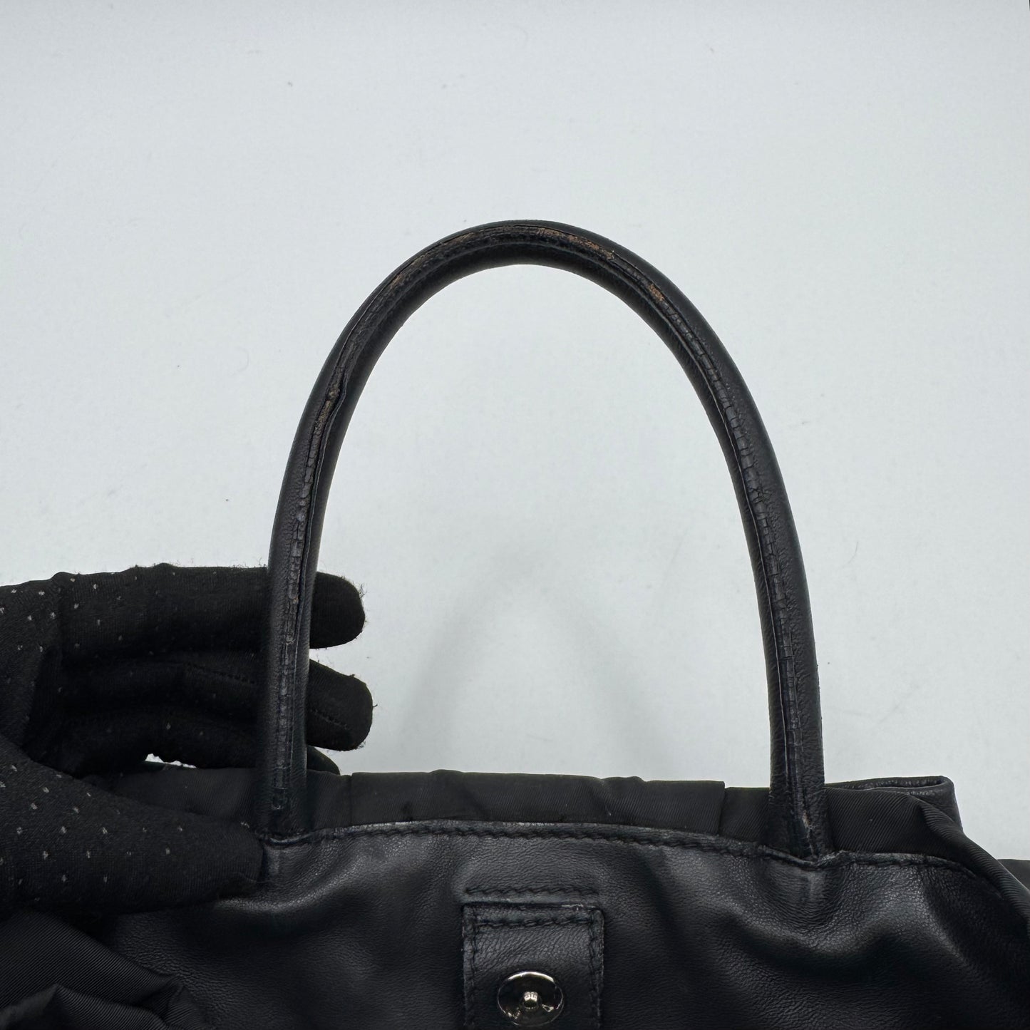 Prada Black Nylon and Leather Bow Tote SHW
