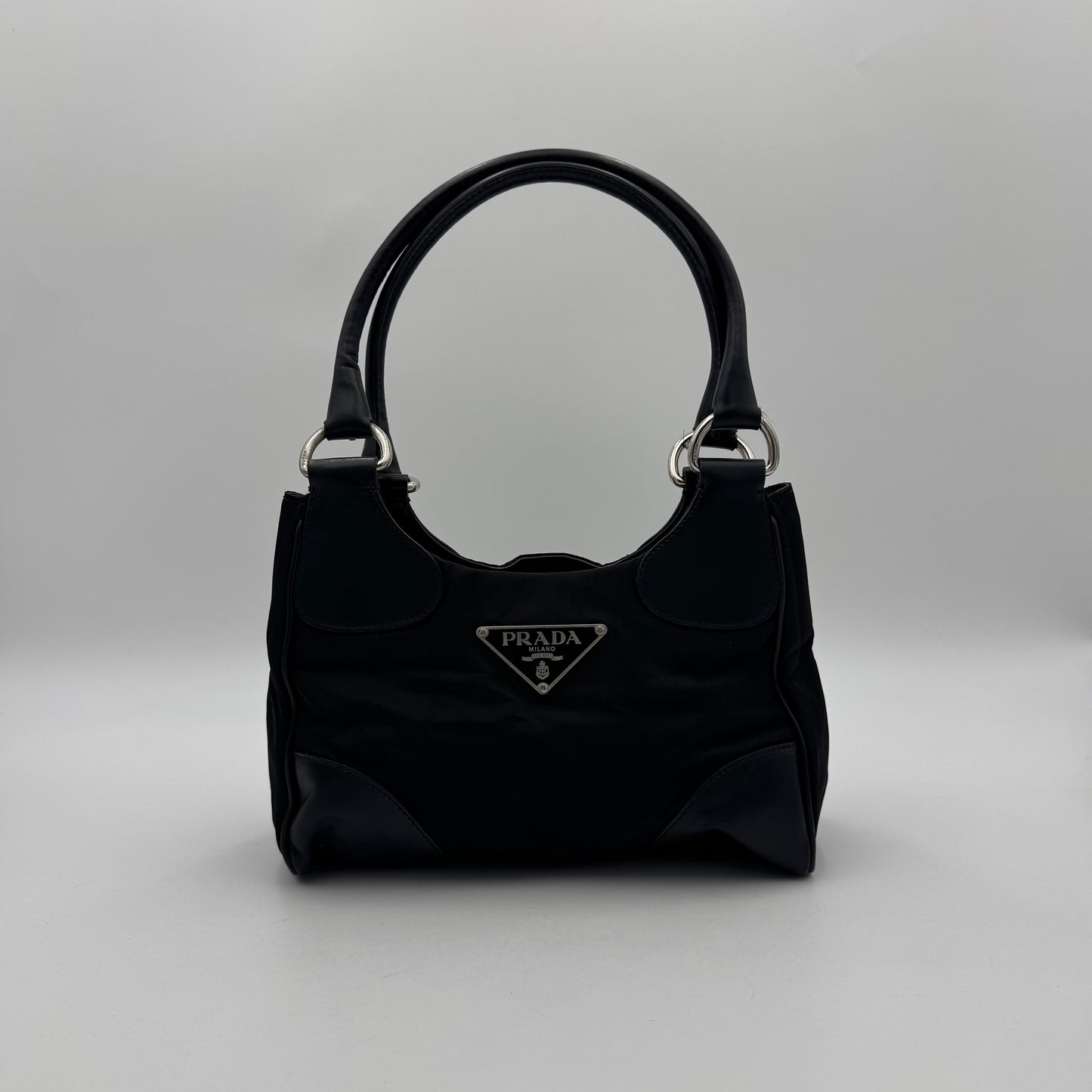 Prada Black Tessuto and Leather Mini Hobo Handbag