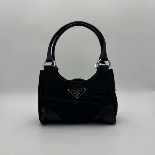 Prada Black Tessuto and Leather Mini Hobo Handbag