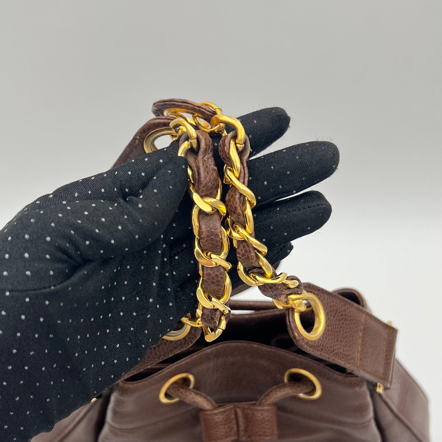 Chanel Vintage Brown Caviar Leather Triple CC Drawstring Bucket Bag Series 2