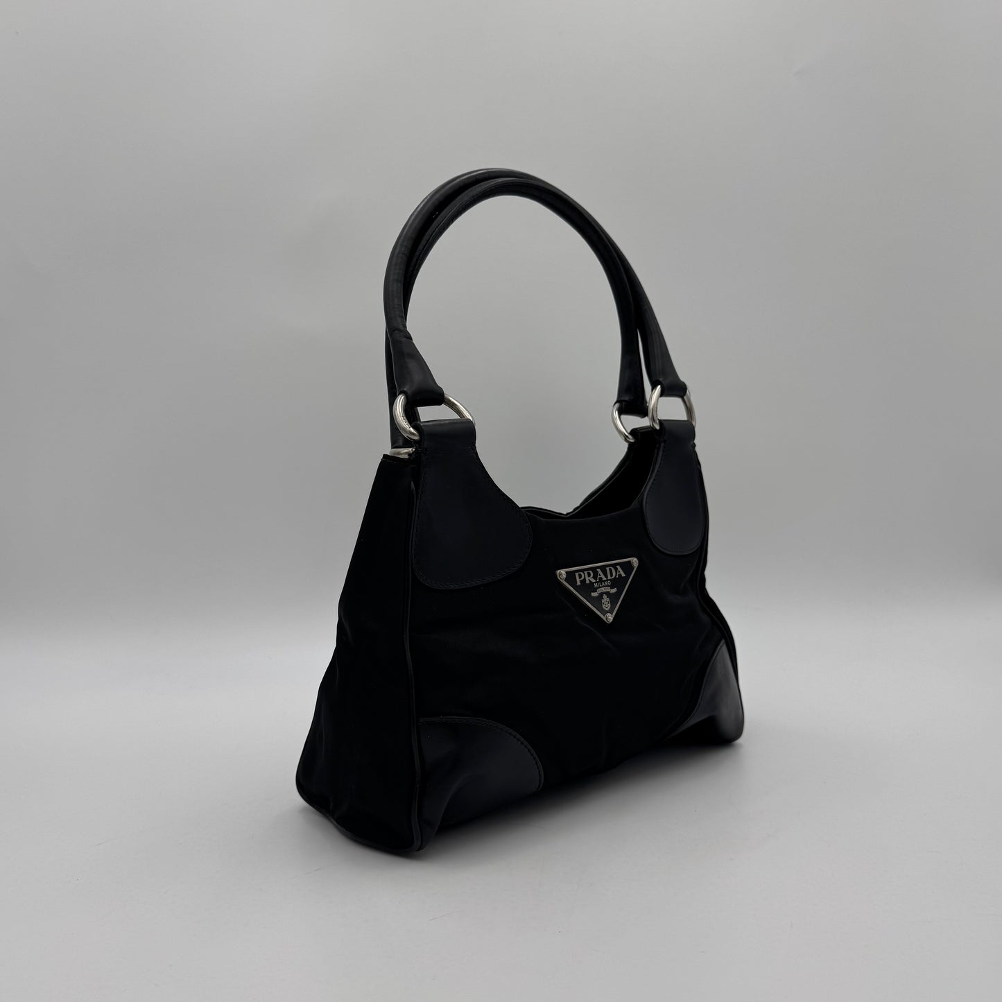 Prada Black Tessuto and Leather Mini Hobo Handbag