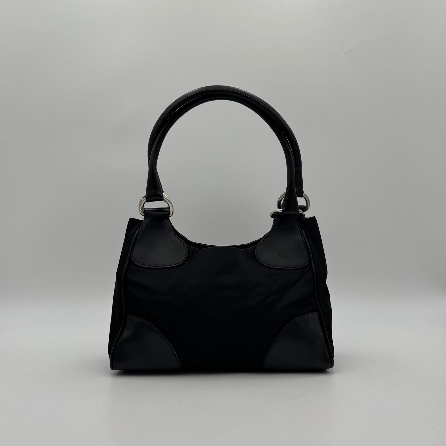 Prada Black Tessuto and Leather Mini Hobo Handbag