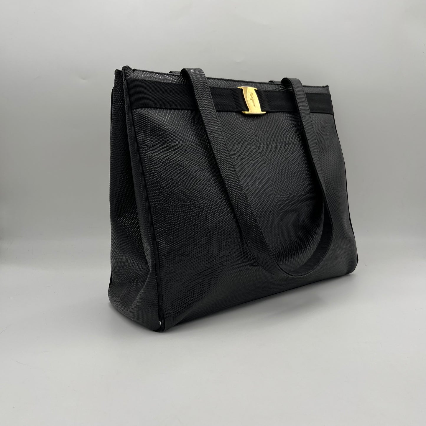 Salvatore Ferragamo Black Leather Vara Tote