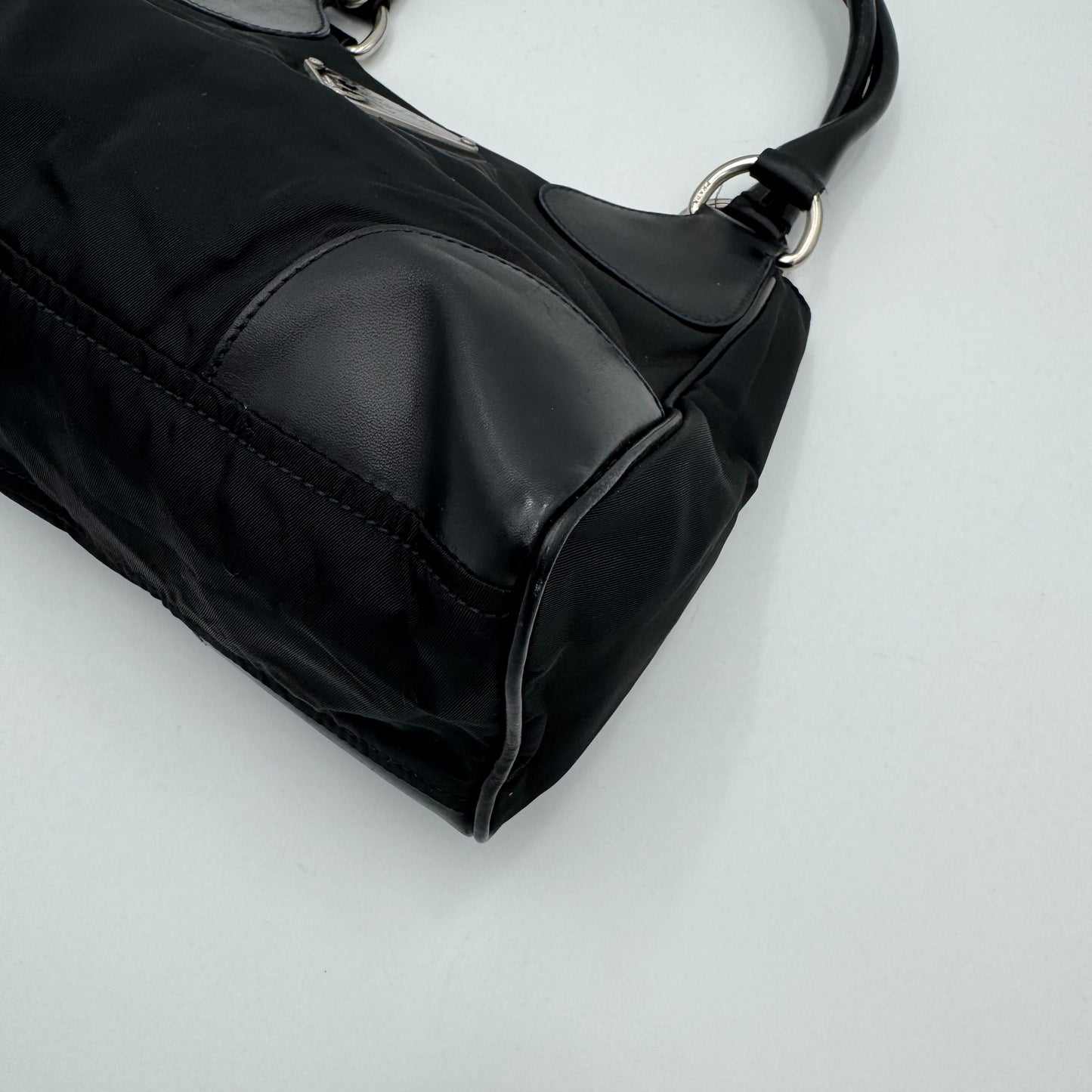 Prada Black Tessuto and Leather Mini Hobo Handbag