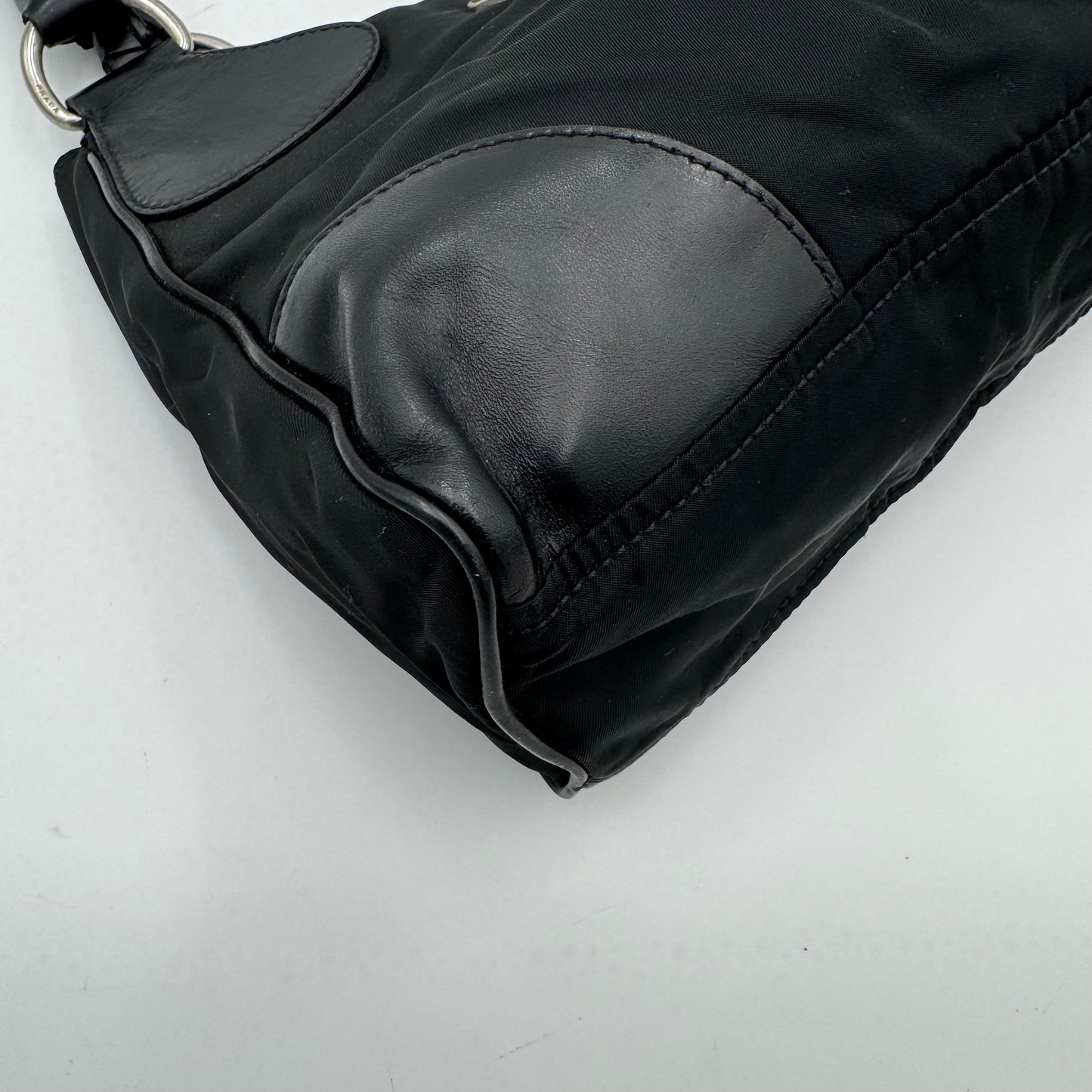 Prada Black Tessuto and Leather Mini Hobo Handbag