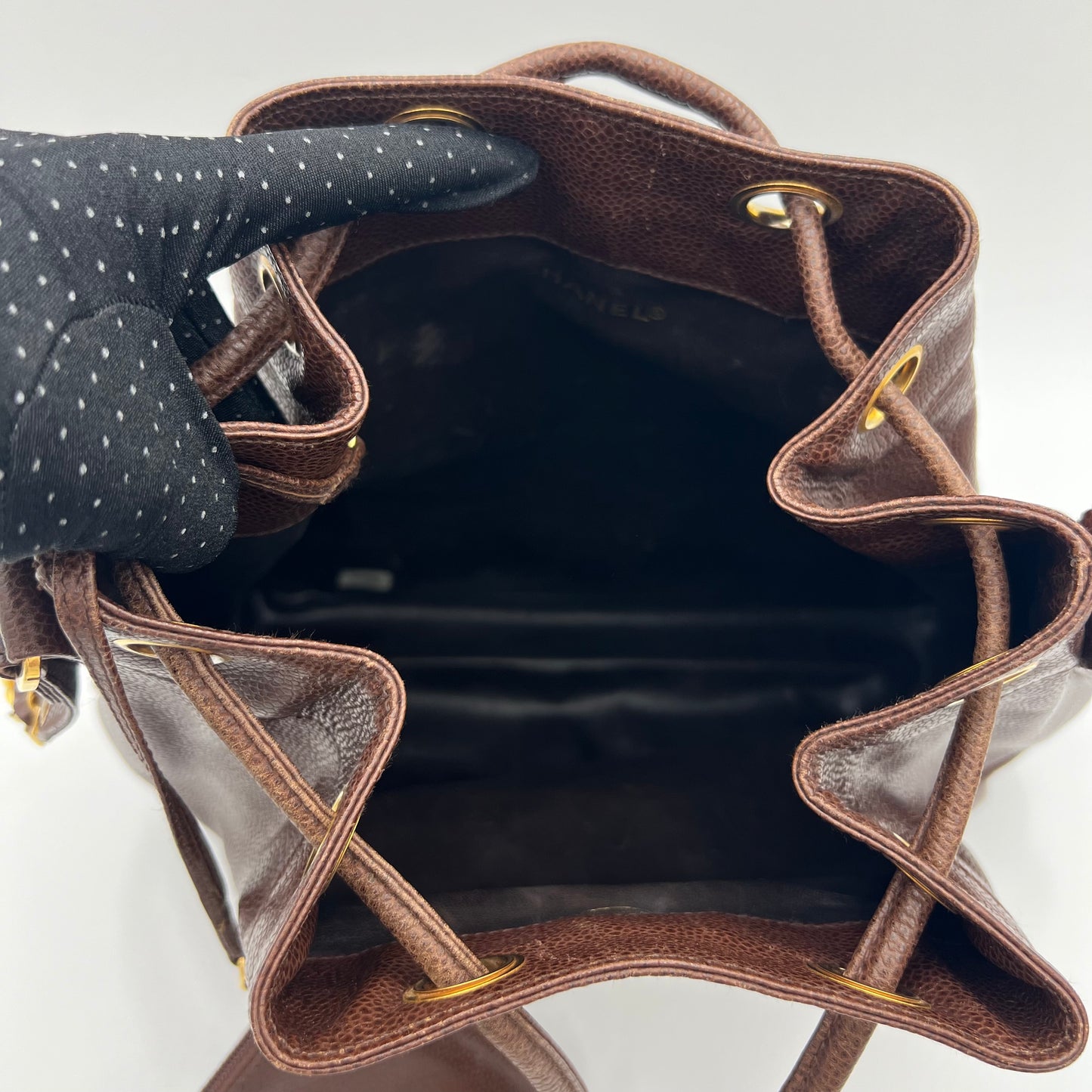 Chanel Vintage Brown Caviar Leather Triple CC Drawstring Bucket Bag Series 2