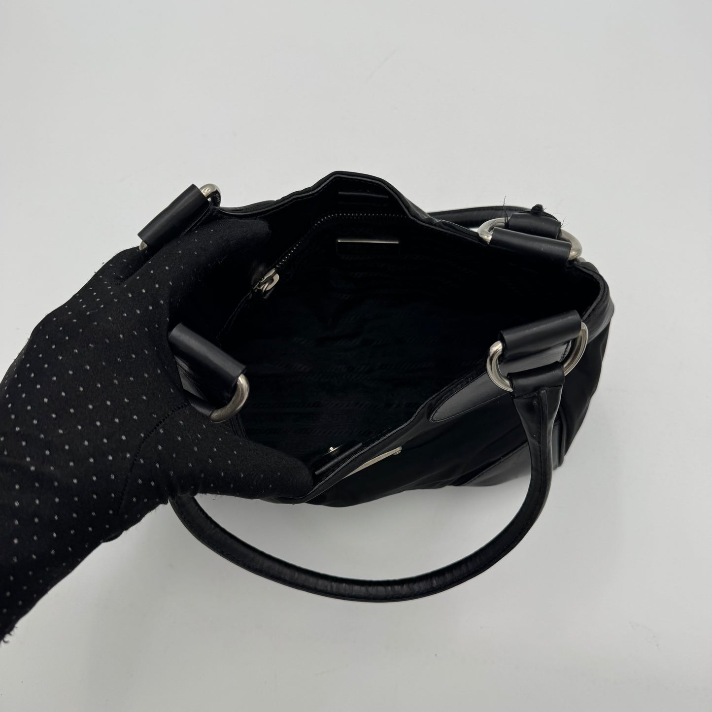 Prada Black Tessuto and Leather Mini Hobo Handbag