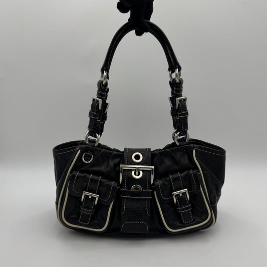 Prada Black Leather Double Pocket Buckle Satchel