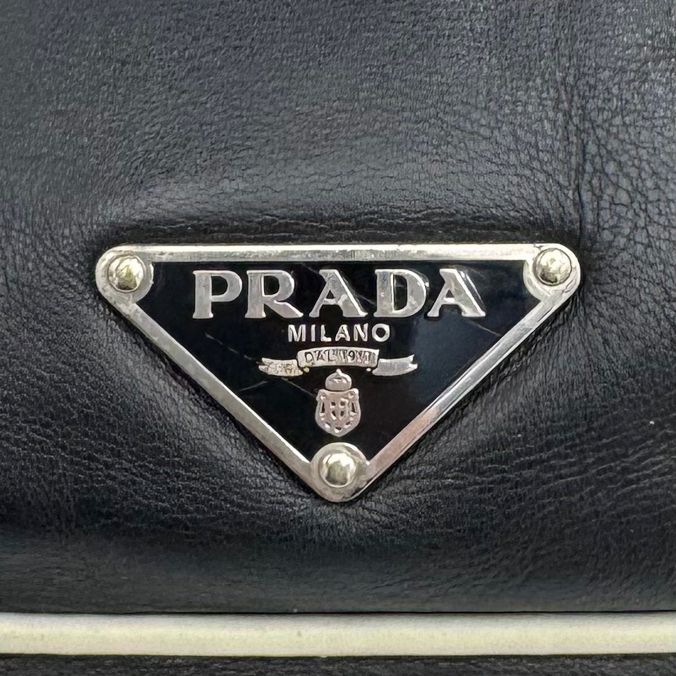 Prada Black Leather Double Pocket Buckle Satchel