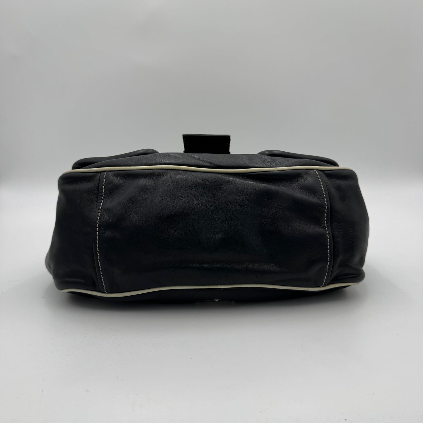 Prada Black Leather Double Pocket Buckle Satchel