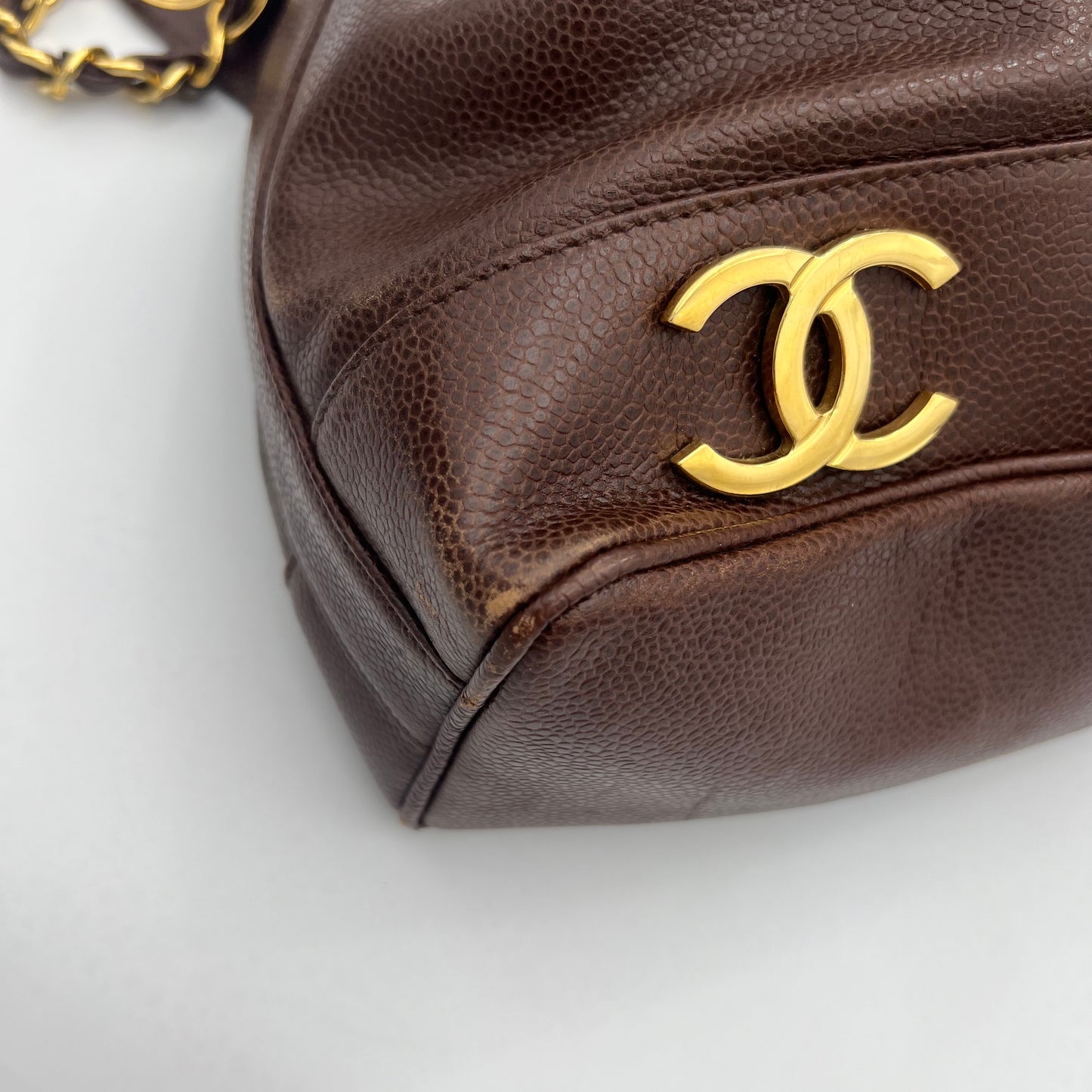 Chanel Vintage Brown Caviar Leather Triple CC Drawstring Bucket Bag Series 2