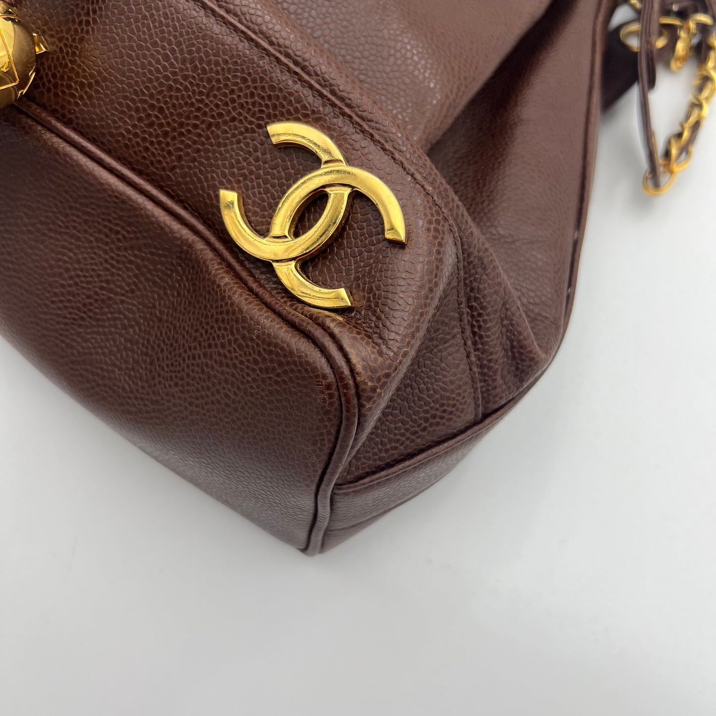 Chanel Vintage Brown Caviar Leather Triple CC Drawstring Bucket Bag Series 2