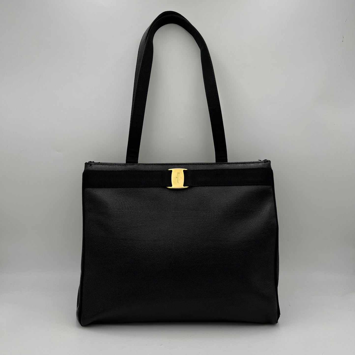 Salvatore Ferragamo Black Leather Vara Tote