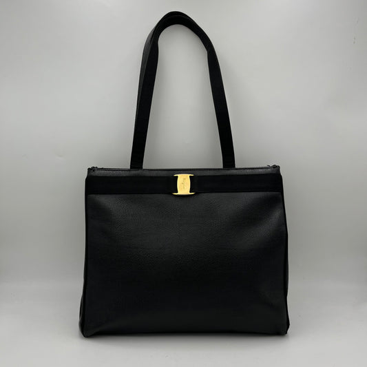 Salvatore Ferragamo Black Leather Vara Tote