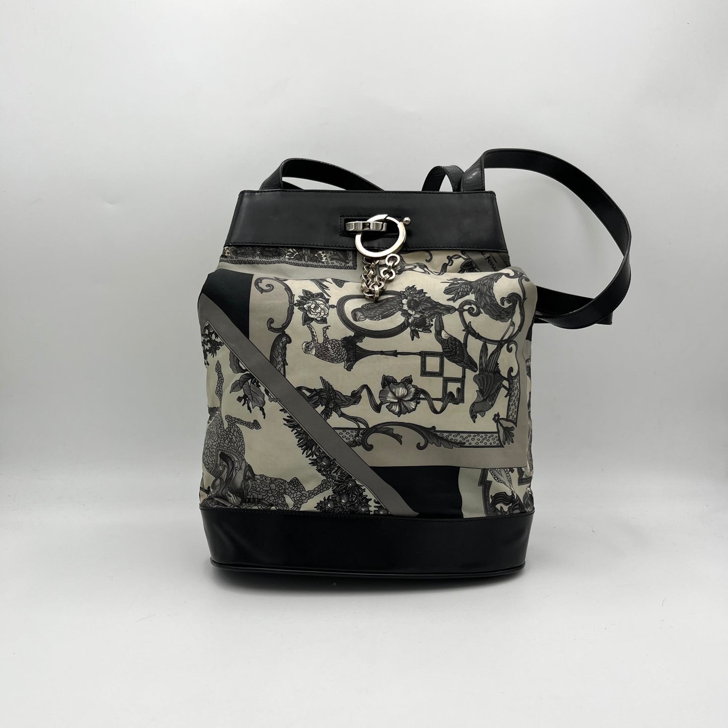 Salvatore Ferragamo Vintage Gray Printed Tote Bag