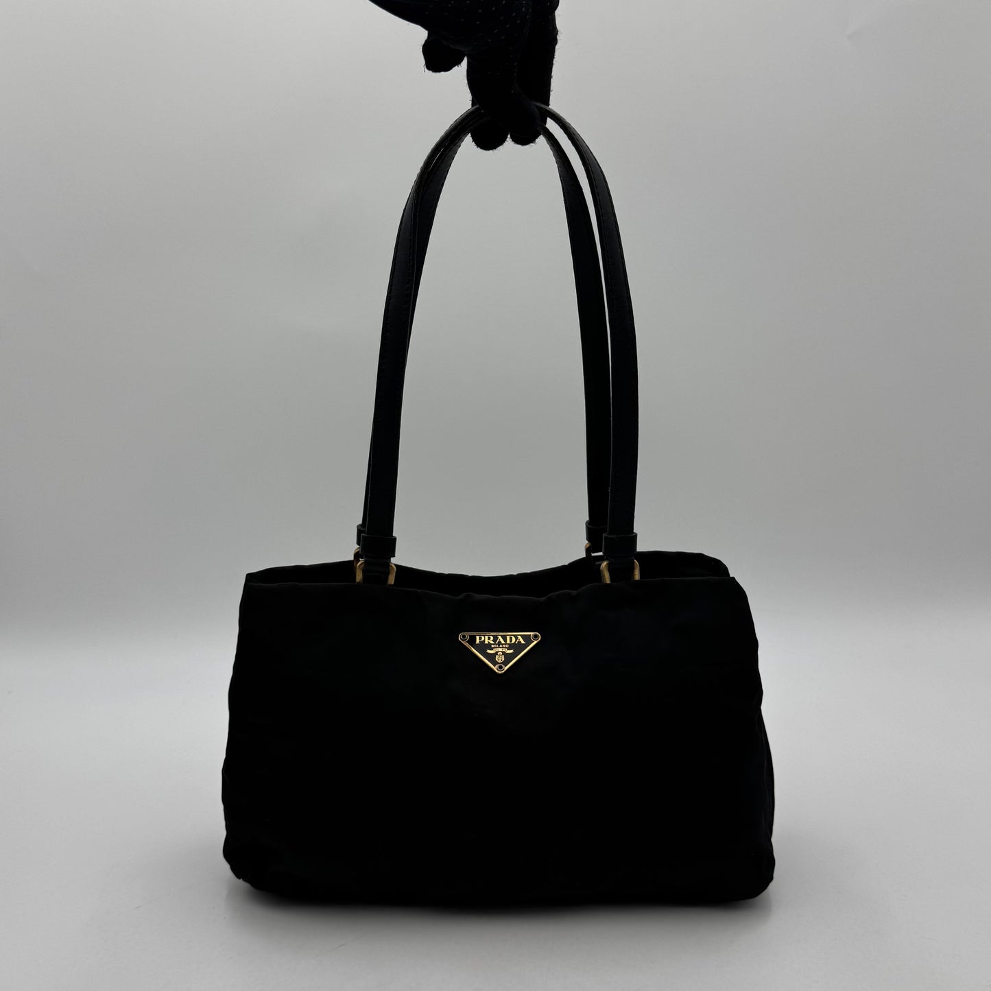Prada Black Nylon and Leather Shoulder Bag GHW