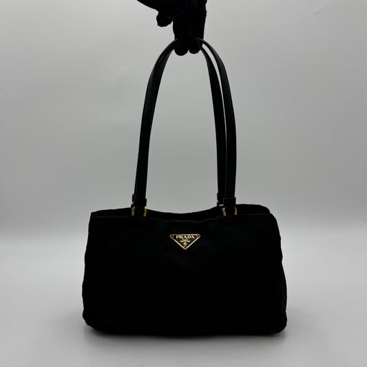 Prada Black Nylon and Leather Shoulder Bag GHW