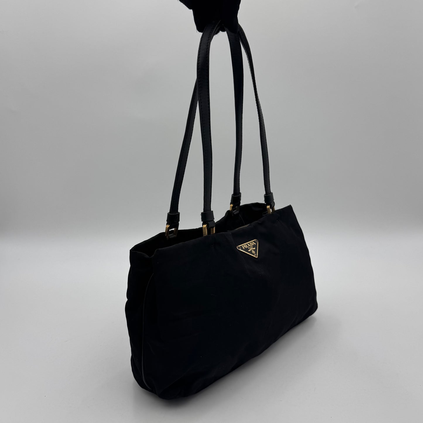 Prada Black Nylon and Leather Shoulder Bag GHW