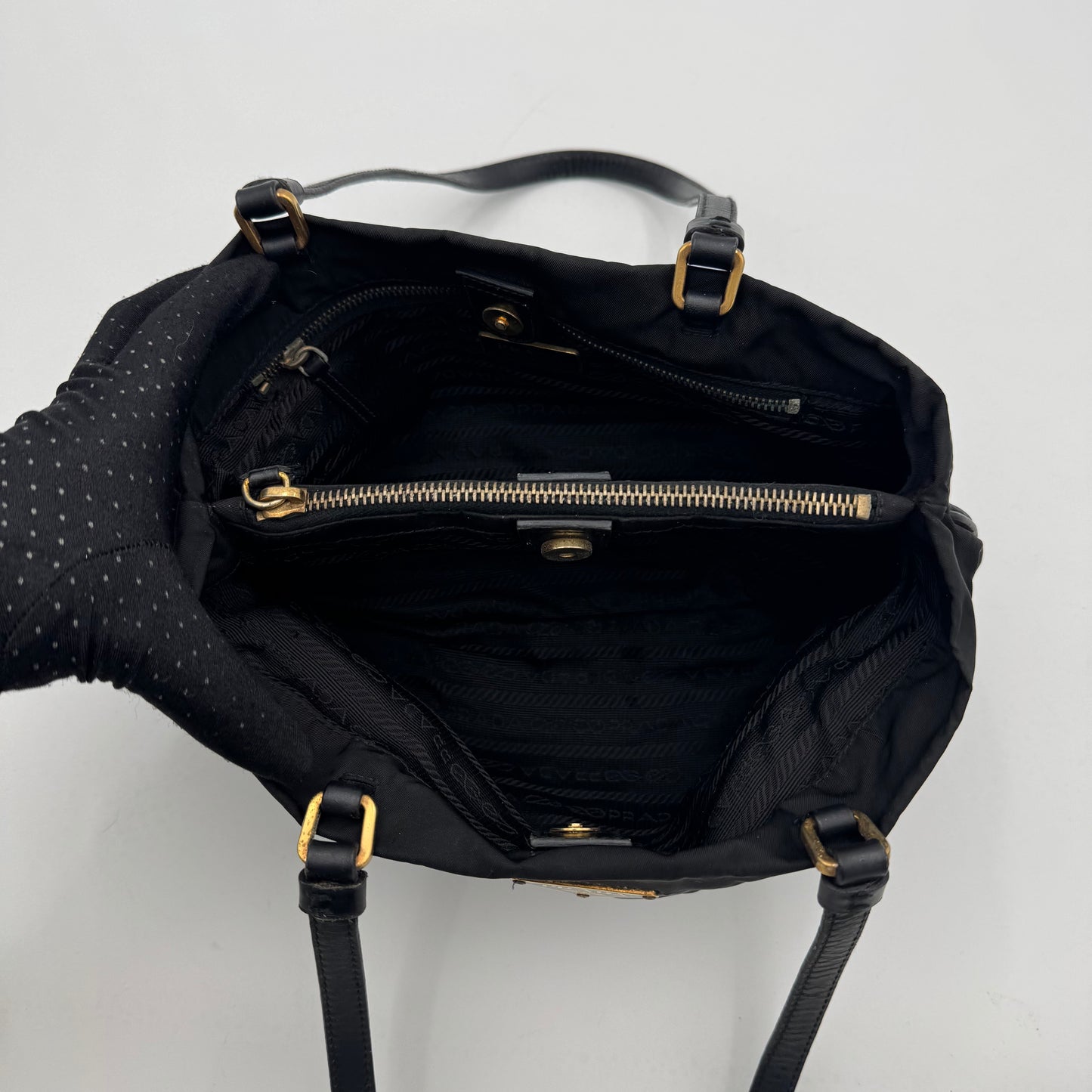 Prada Black Nylon and Leather Shoulder Bag GHW