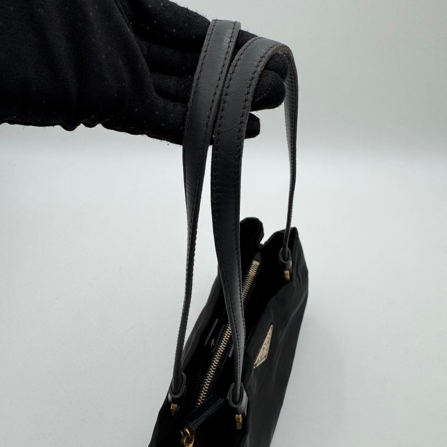 Prada Black Nylon and Leather Shoulder Bag GHW