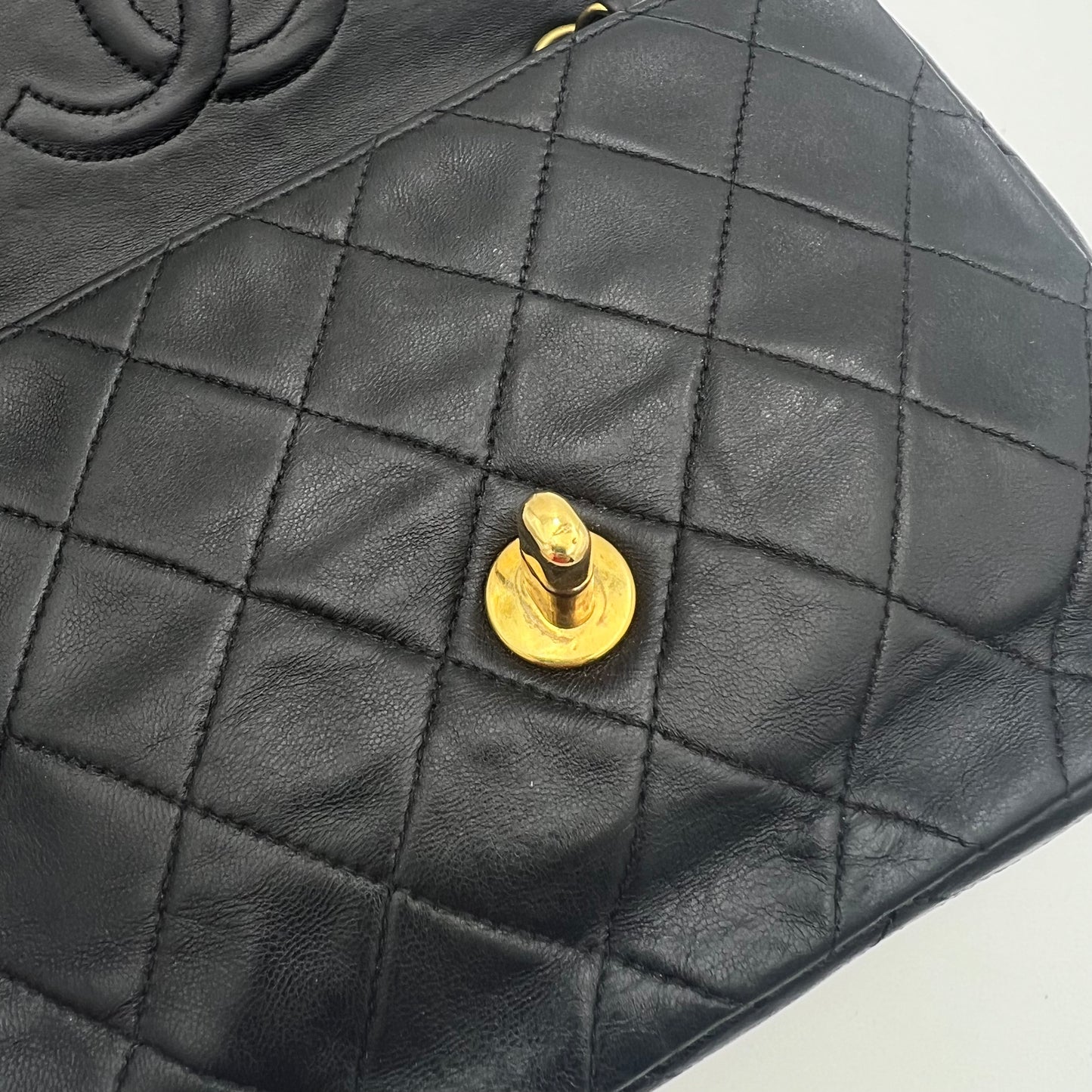 Chanel 1990s Black Lambskin Mini Square Flap Shoulder Bag 17