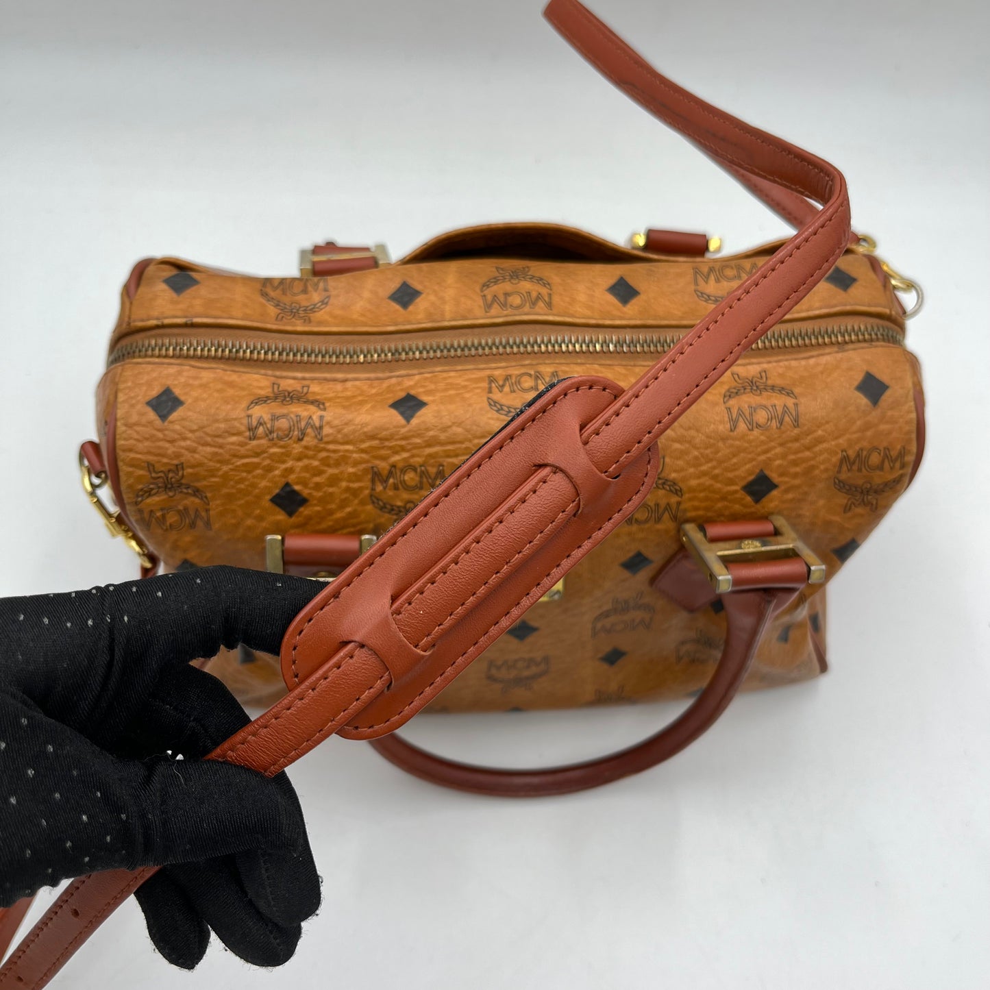 MCM Cognac Boston with Long Strap