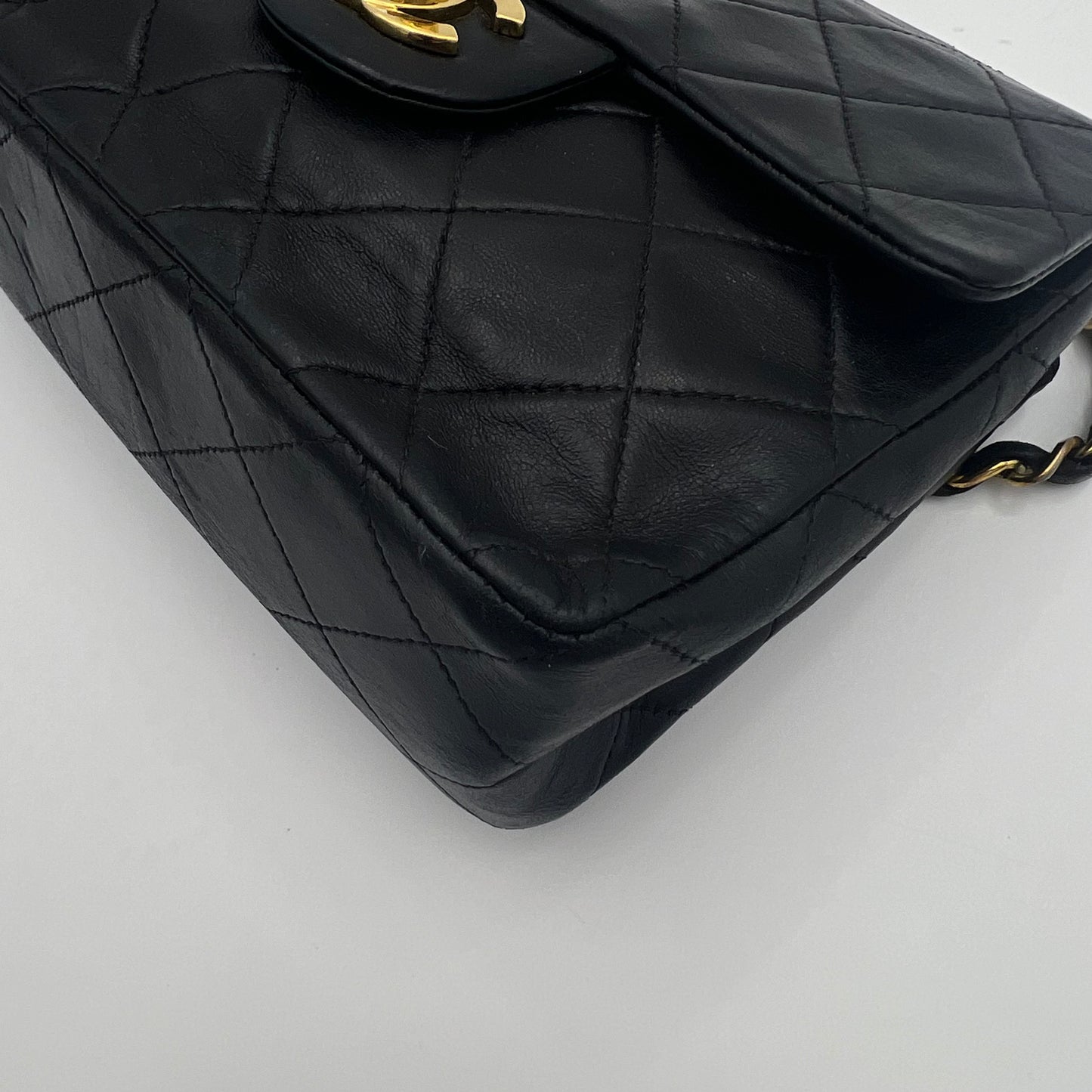 Chanel 1990s Black Lambskin Mini Square Flap Shoulder Bag 17