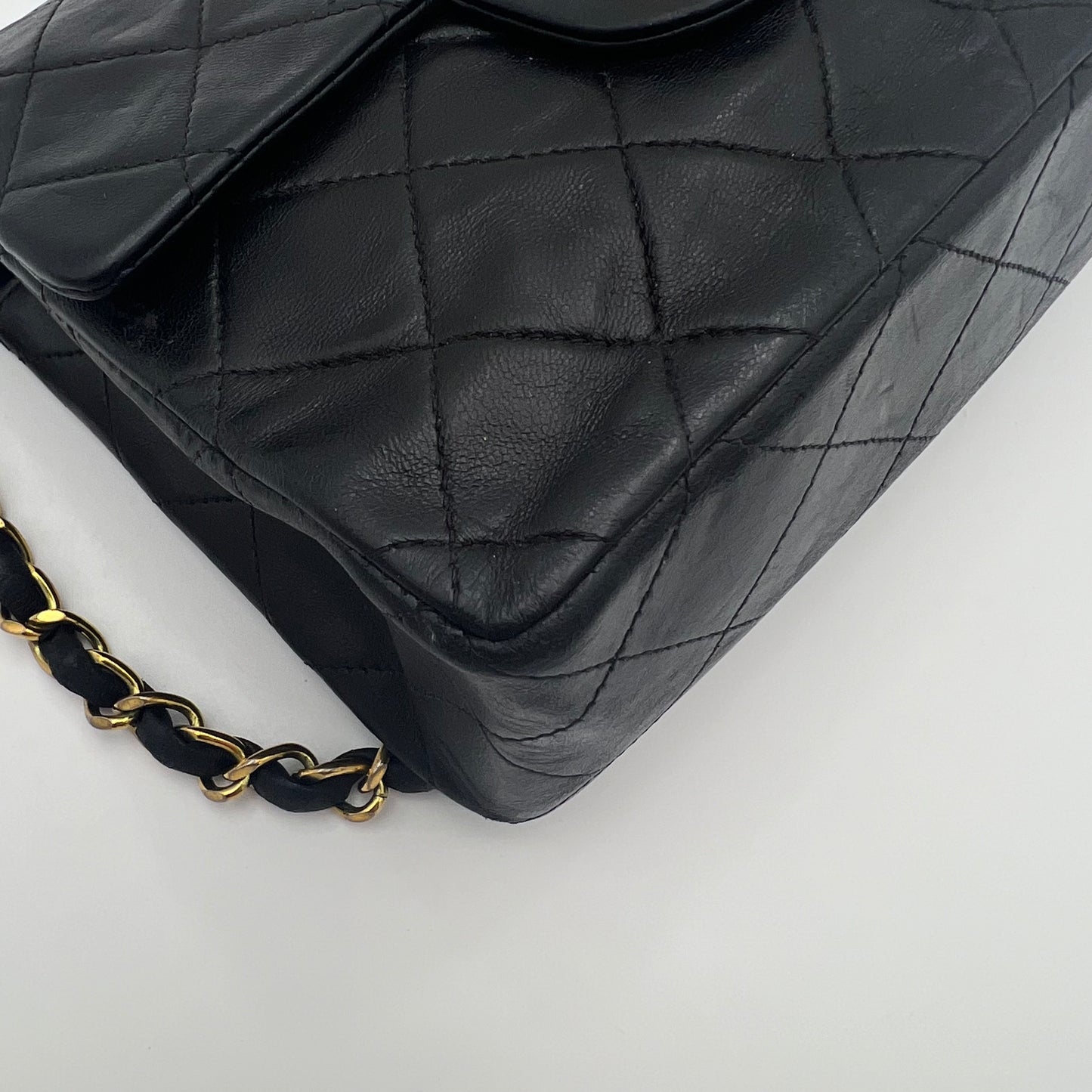 Chanel 1990s Black Lambskin Mini Square Flap Shoulder Bag 17