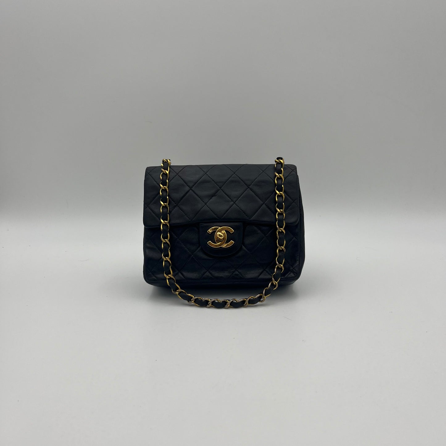 Chanel 1990s Black Lambskin Mini Square Flap Shoulder Bag 17