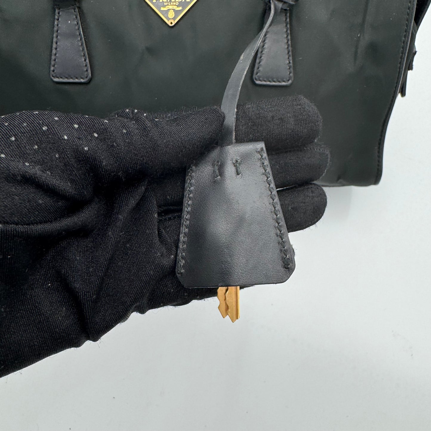 Prada Dark Green Tessuto and Black Leather Small Boston Shoulder Bag GHW