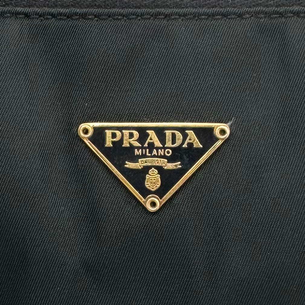 Prada Dark Green Tessuto and Black Leather Small Boston Shoulder Bag GHW