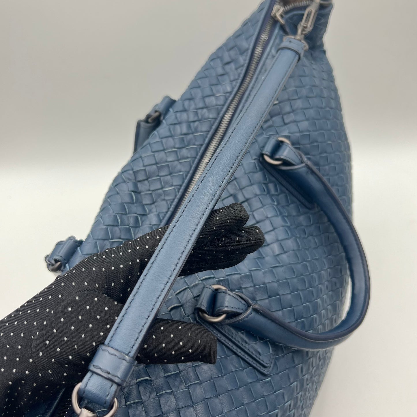 Bottega Veneta Navy Blue Intrecciato Convertible Large Tote Bag