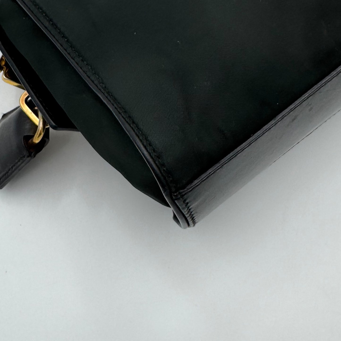 Prada Dark Green Tessuto and Black Leather Small Boston Shoulder Bag GHW