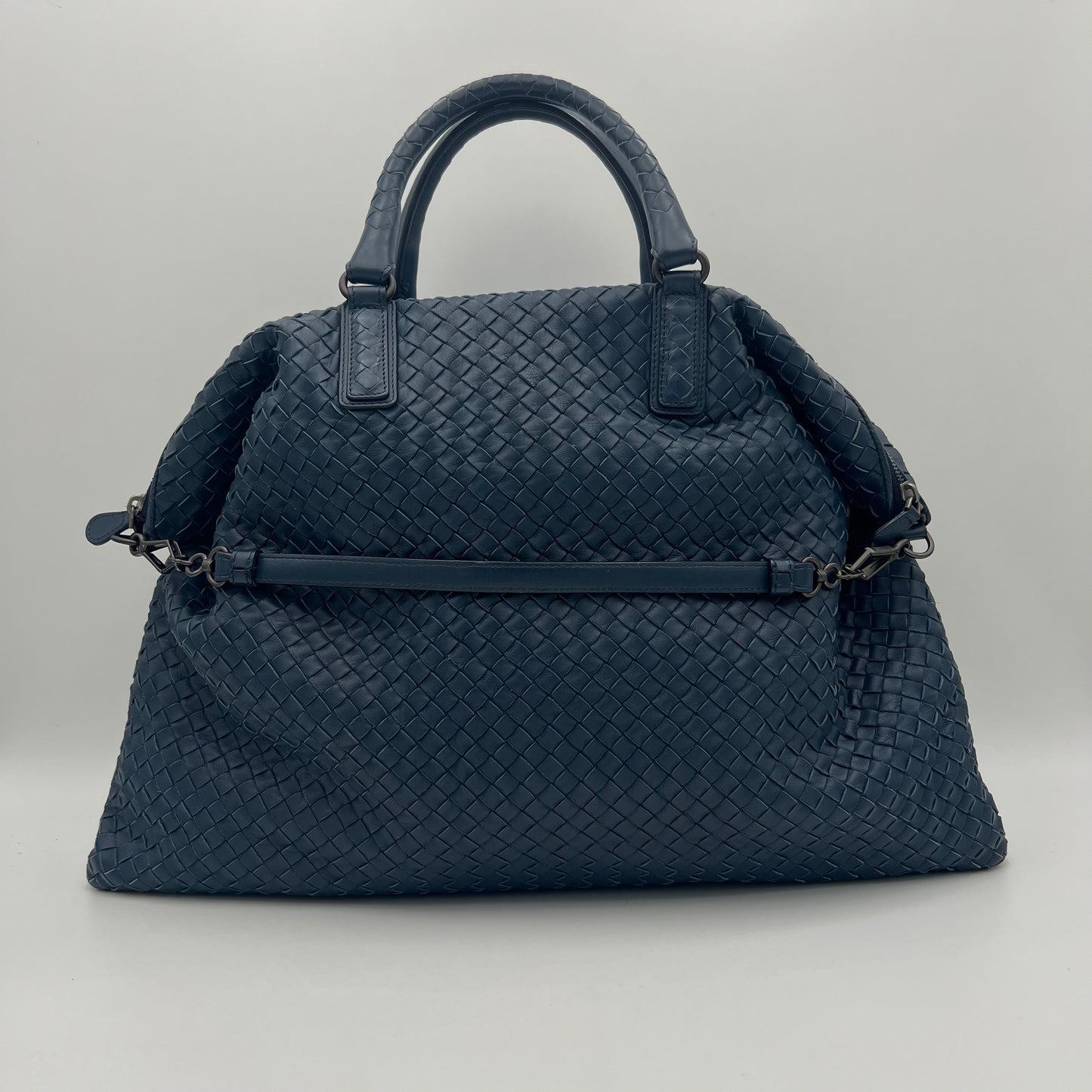 Bottega Veneta Navy Blue Intrecciato Convertible Large Tote Bag