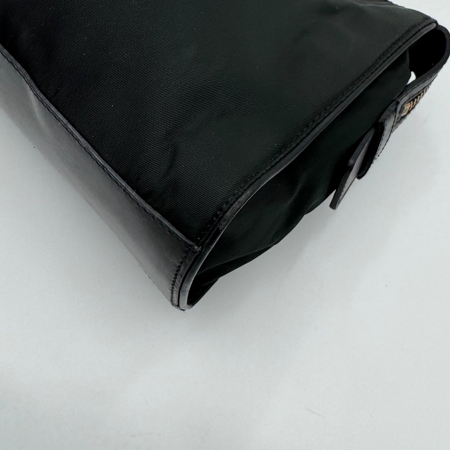 Prada Dark Green Tessuto and Black Leather Small Boston Shoulder Bag GHW