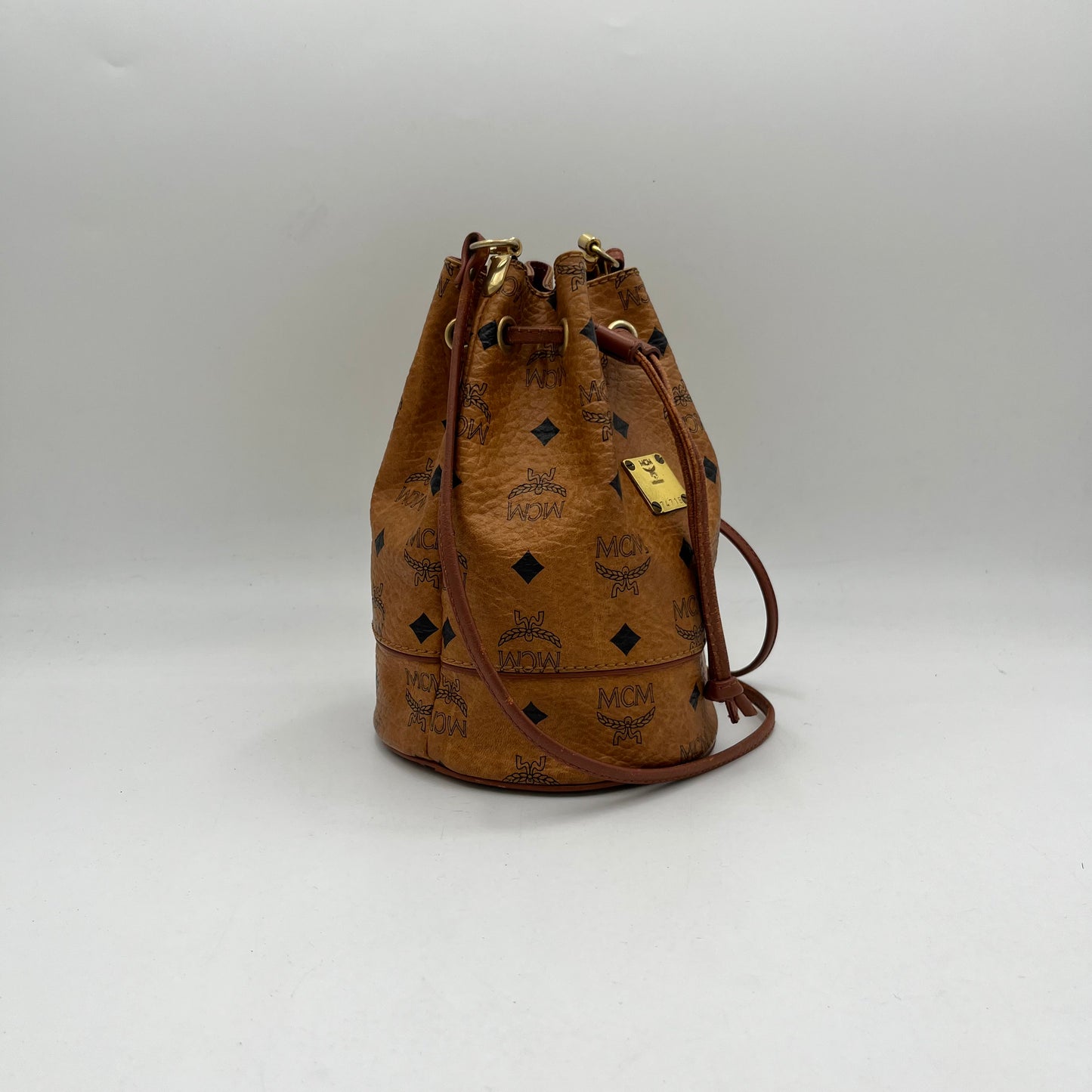 MCM Cognac Mini Bucket Crossbody