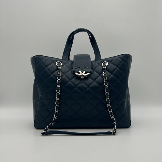 Chanel Navy Blue Quilted Caviar Box Shopping Tote Series 24