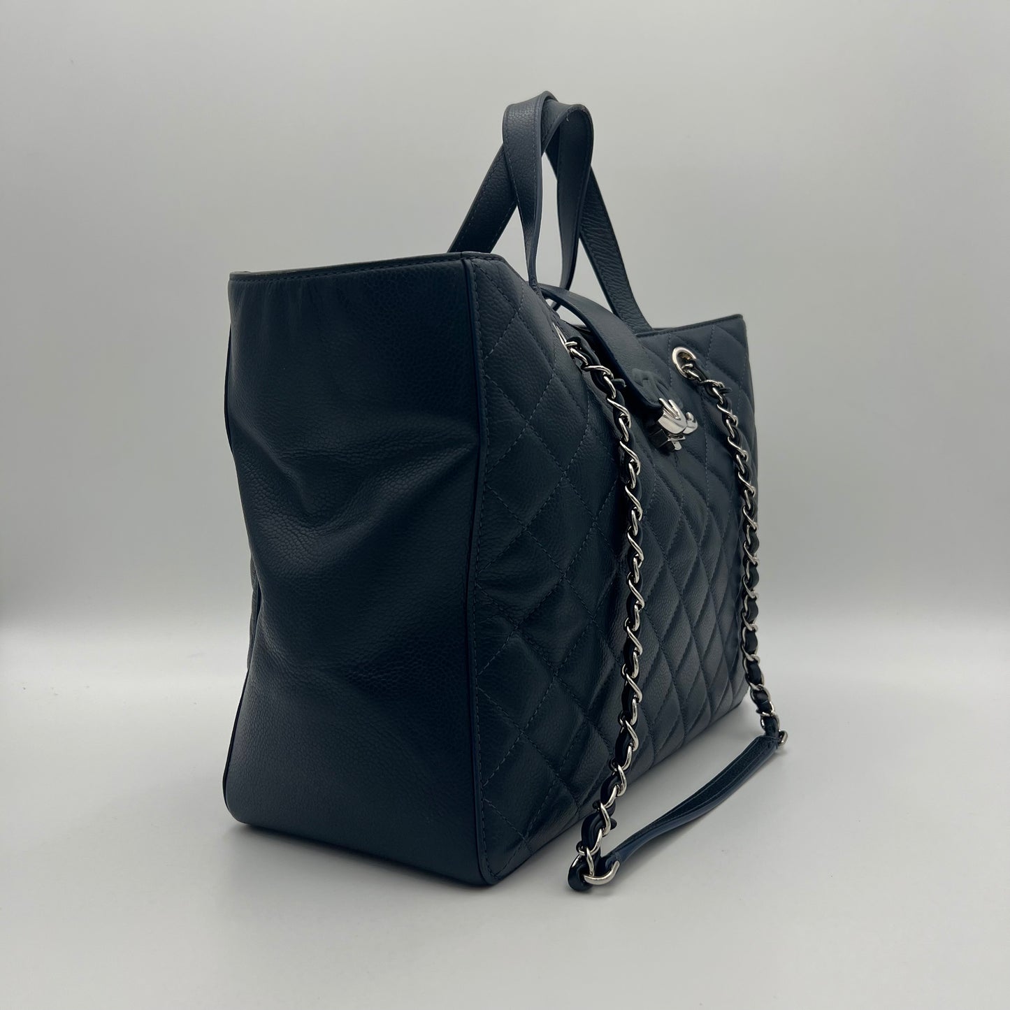 Chanel Navy Blue Quilted Caviar Box Shopping Tote Series 24