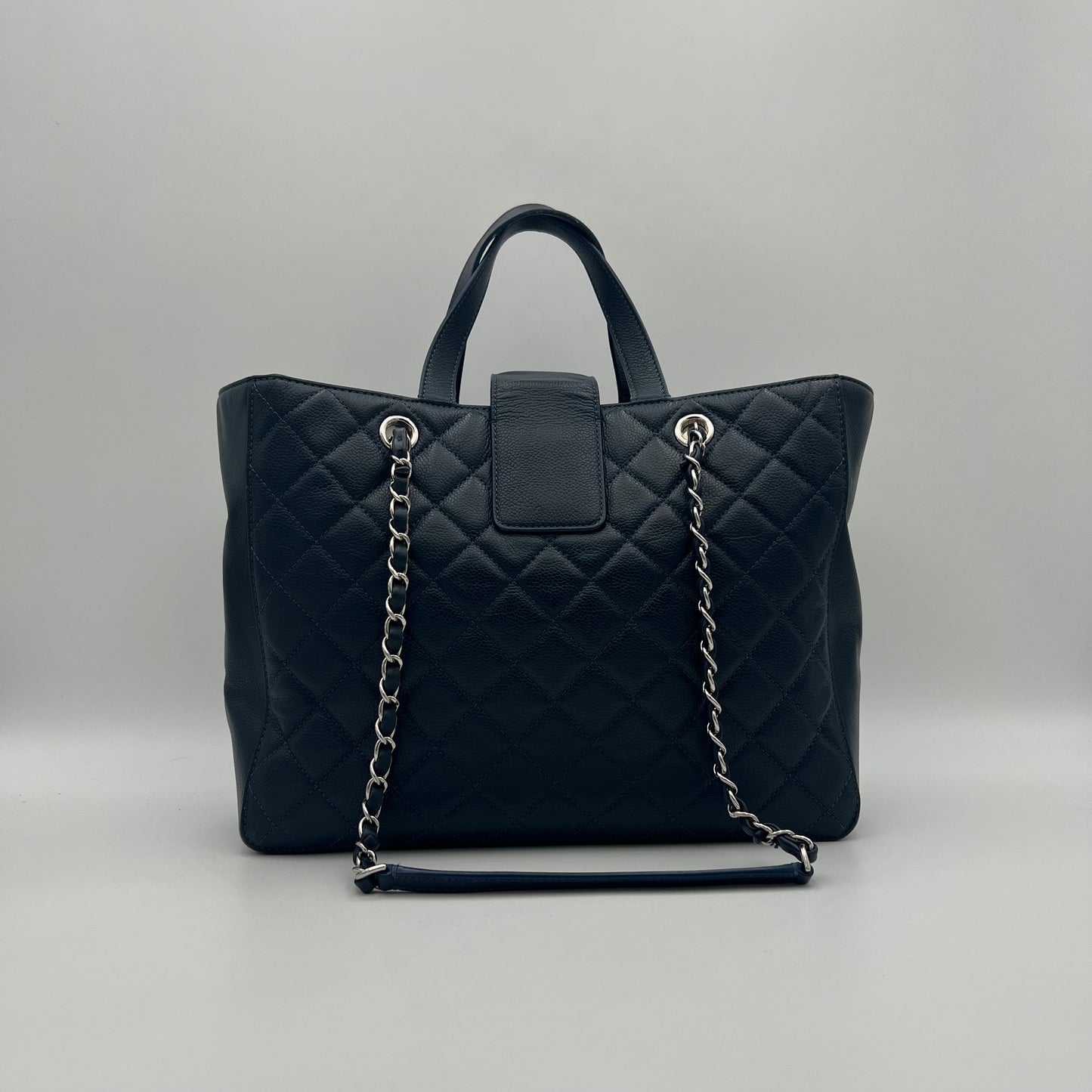 Chanel Navy Blue Quilted Caviar Box Shopping Tote Series 24