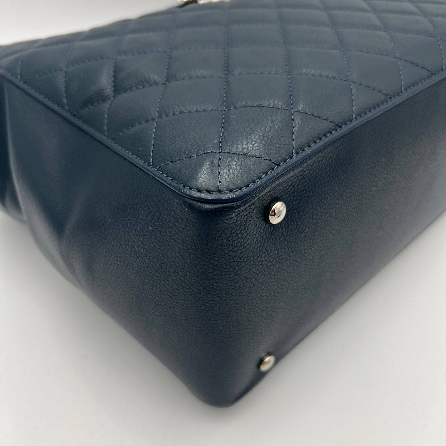 Chanel Navy Blue Quilted Caviar Box Shopping Tote Series 24