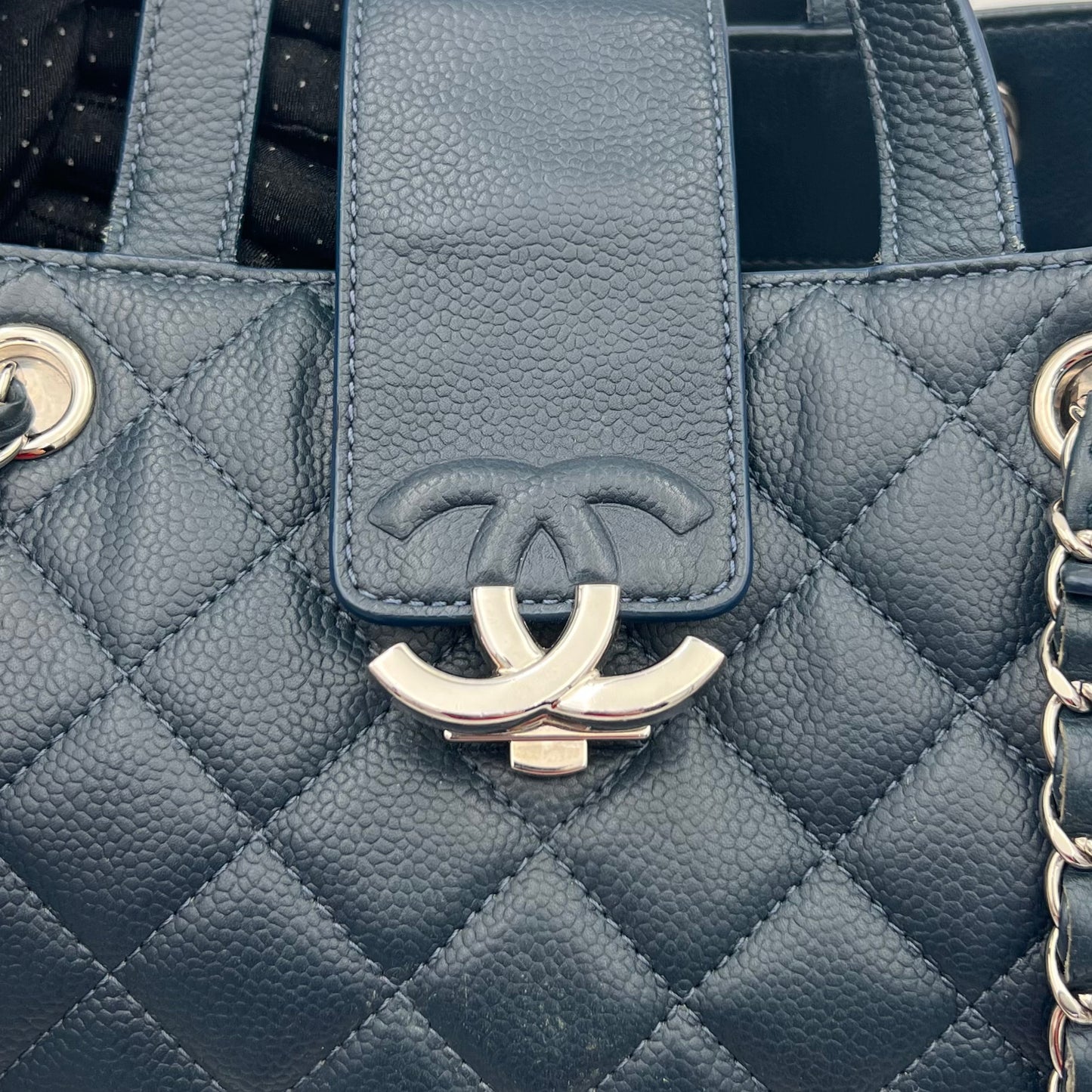 Chanel Navy Blue Quilted Caviar Box Shopping Tote Series 24