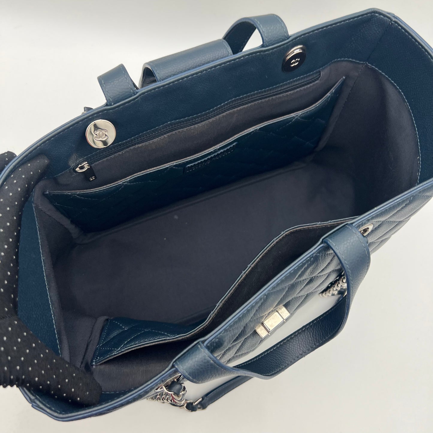 Chanel Navy Blue Quilted Caviar Box Shopping Tote Series 24