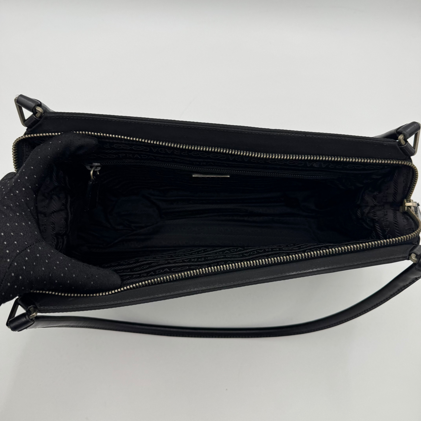 Prada Black Tessuto and Leather Shoulder Bag
