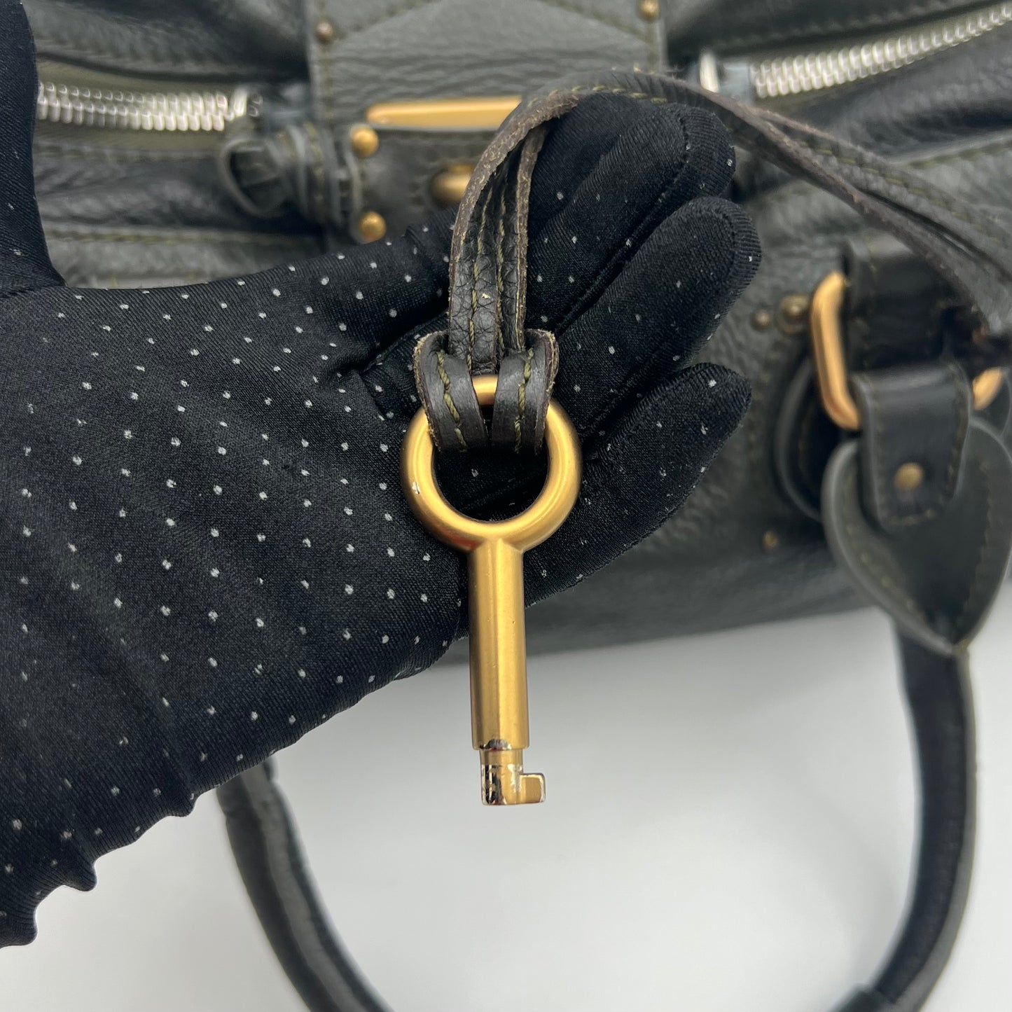 Chloe Dark Green Grained Leather Paddington