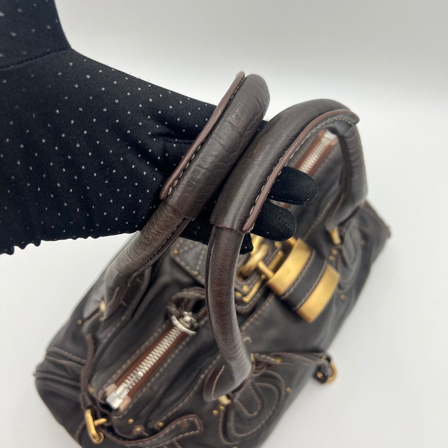 Chloe Dark Brown Leather White Stitch Paddington