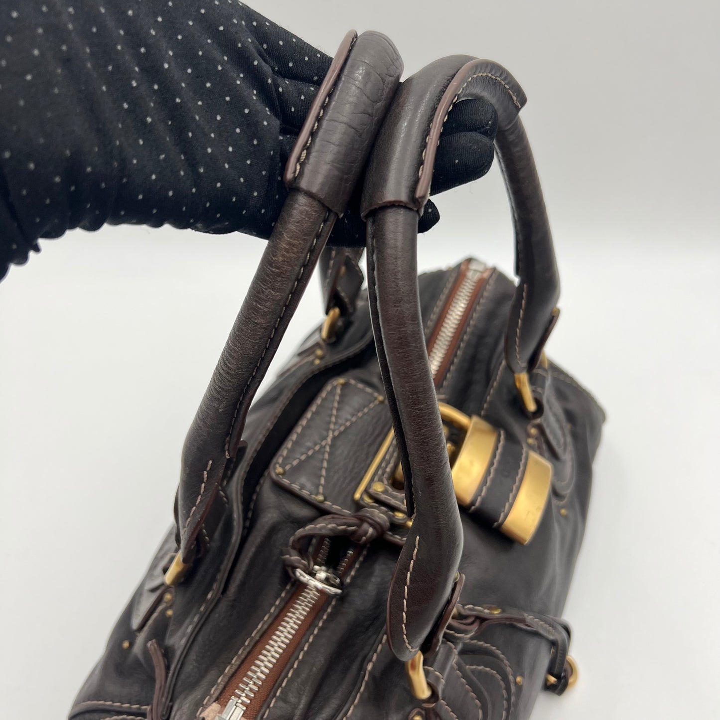 Chloe Dark Brown Leather White Stitch Paddington