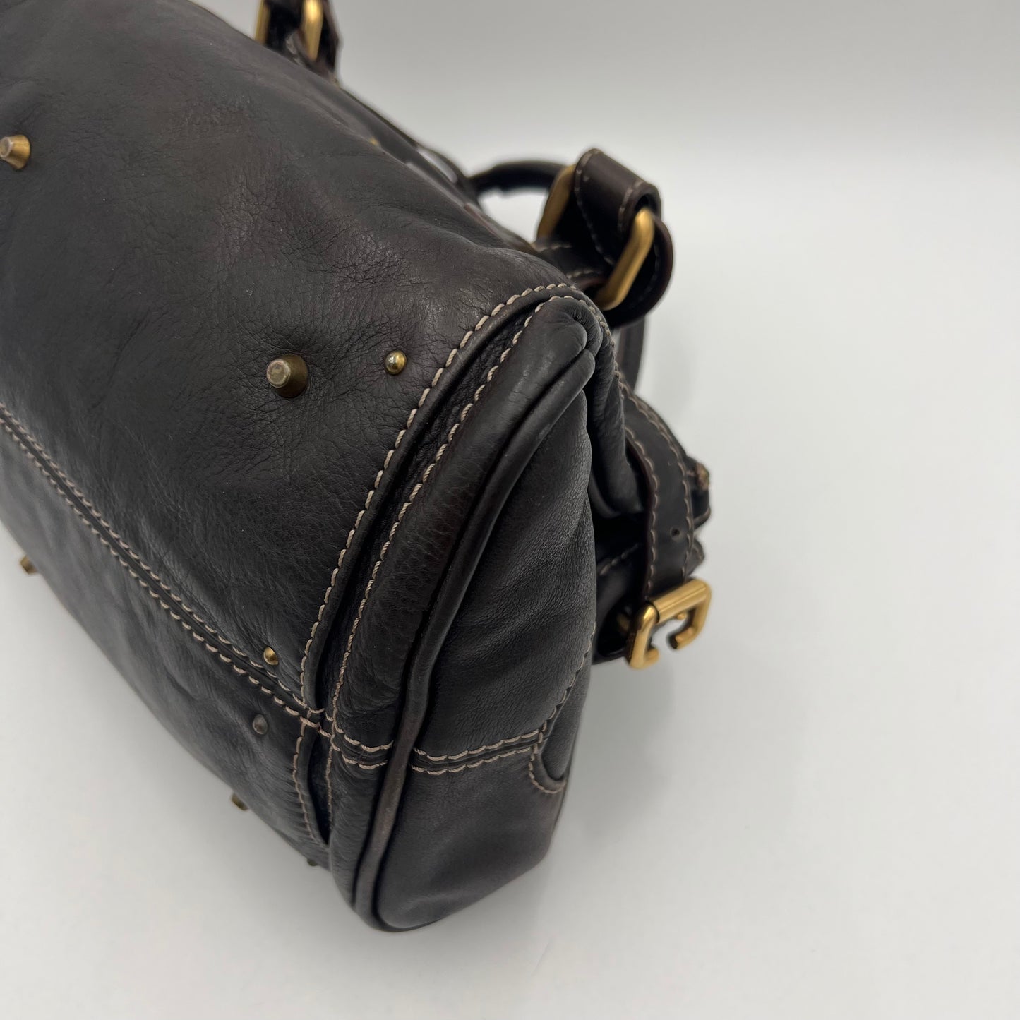 Chloe Dark Brown Leather White Stitch Paddington